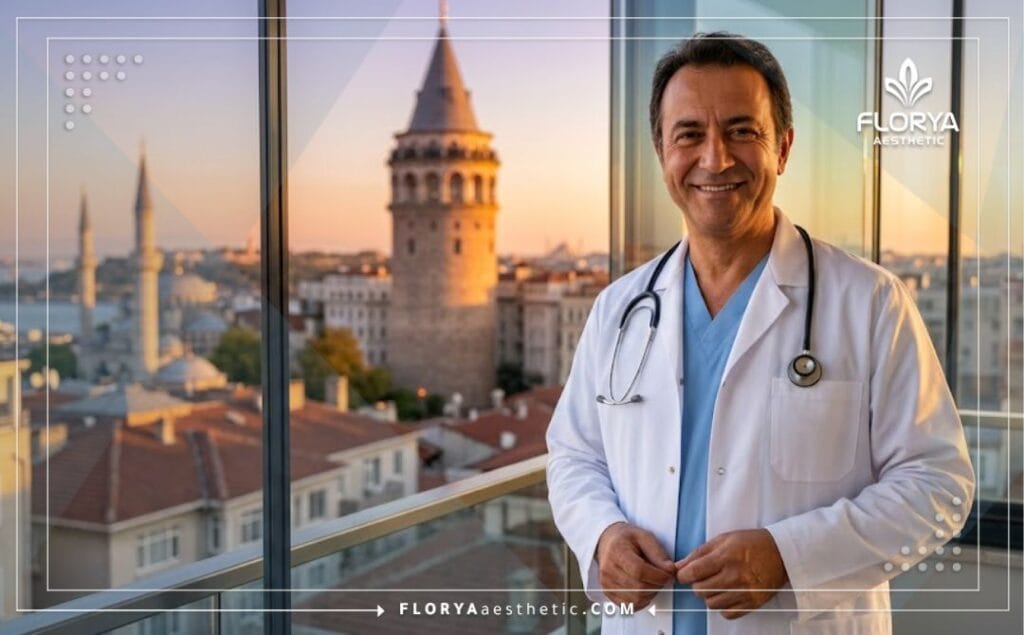 Especialista amable dando la bienvenida a Estambul con el Bósforo de fondo