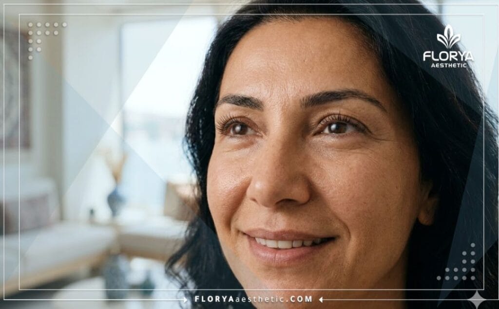 Close-up of a perfect, rejuvenated under-eye result after cosmetic surgery.
