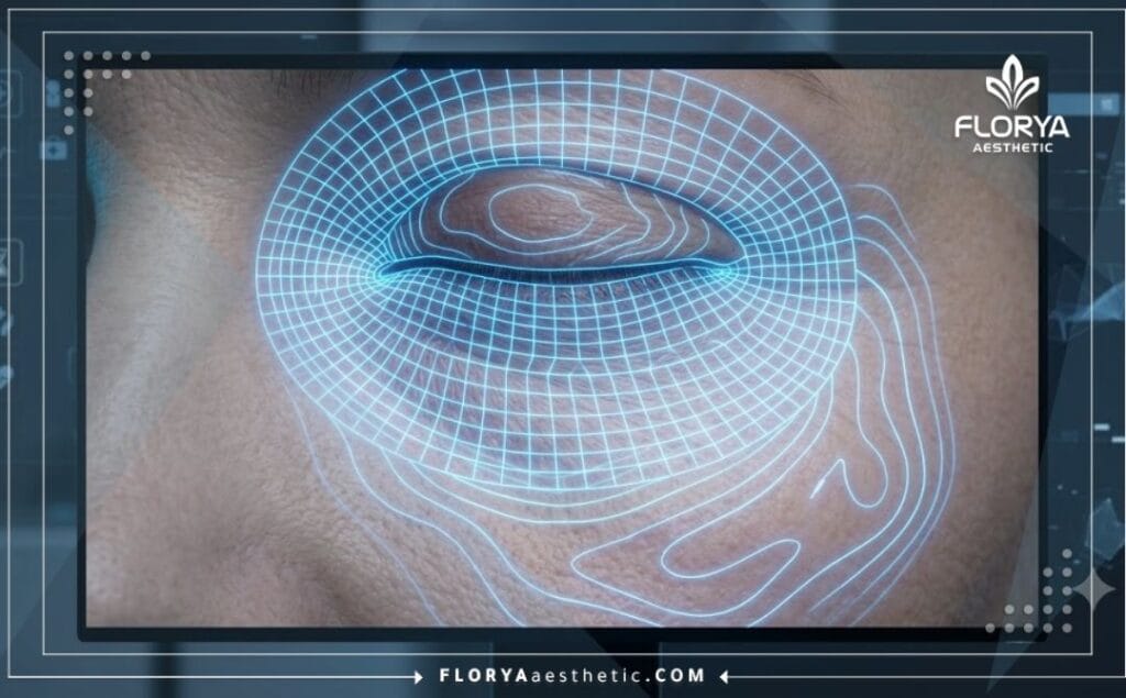 Escaneo 3D de alta tecnología enfocado en la anatomía del párpado inferior para mayor precisión.