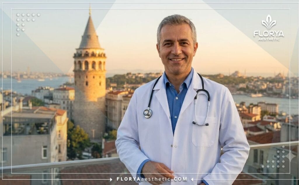 Médecin spécialiste souriant devant un monument emblématique d'Istanbul