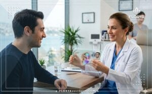 طبيب محترف يعرض خطة تجميل الأذن للرجال في تركيا على جهاز لوحي متطور