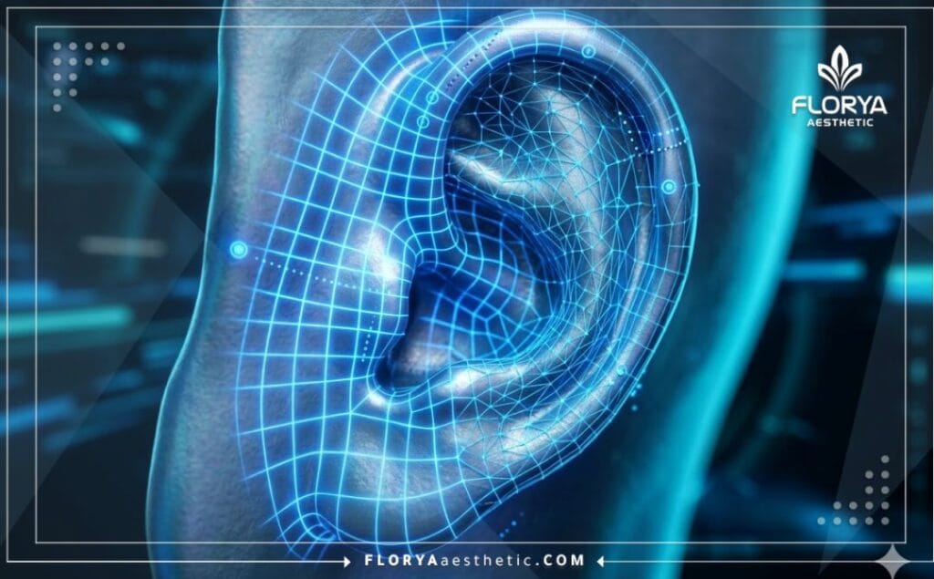 Escáner de superficie 3D macro que muestra la estructura precisa de la oreja
