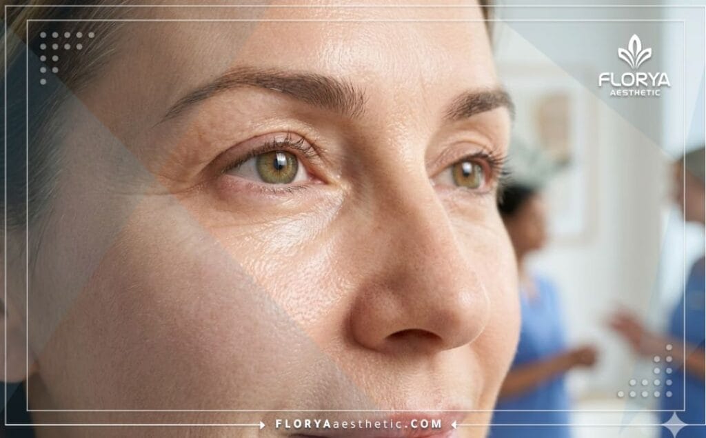 Flawless and successful cosmetic outcome of the under-eye rejuvenation procedure.
