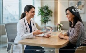 طبيب خبير يعرض خطة رقمية لإجراء تجميل الجفون العلوية في تركيا باستخدام تقنيات حديثة.