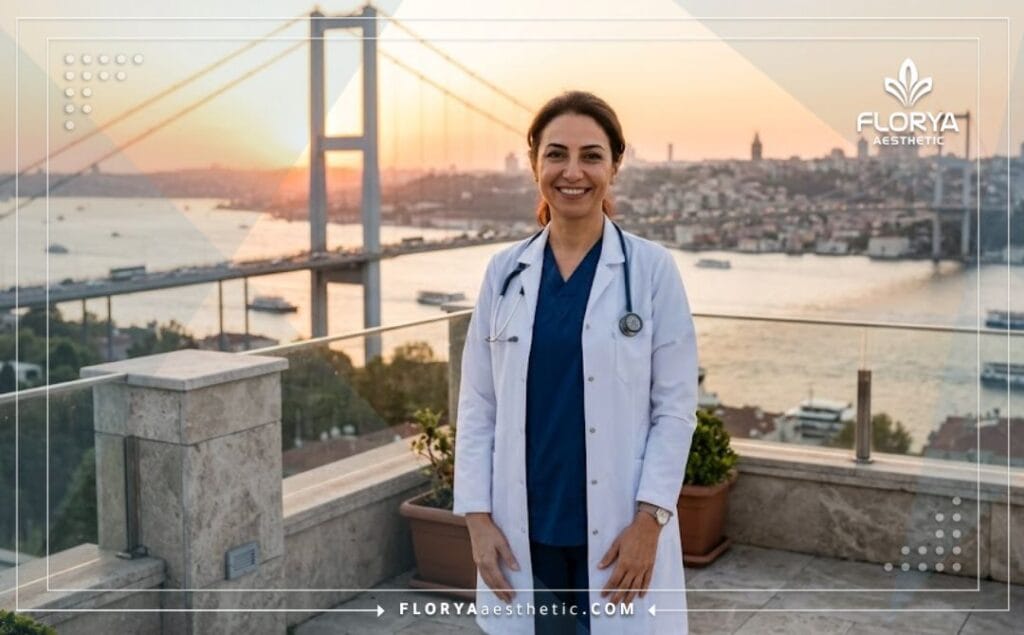 Especialista médico sonriendo y dando la bienvenida en Estambul