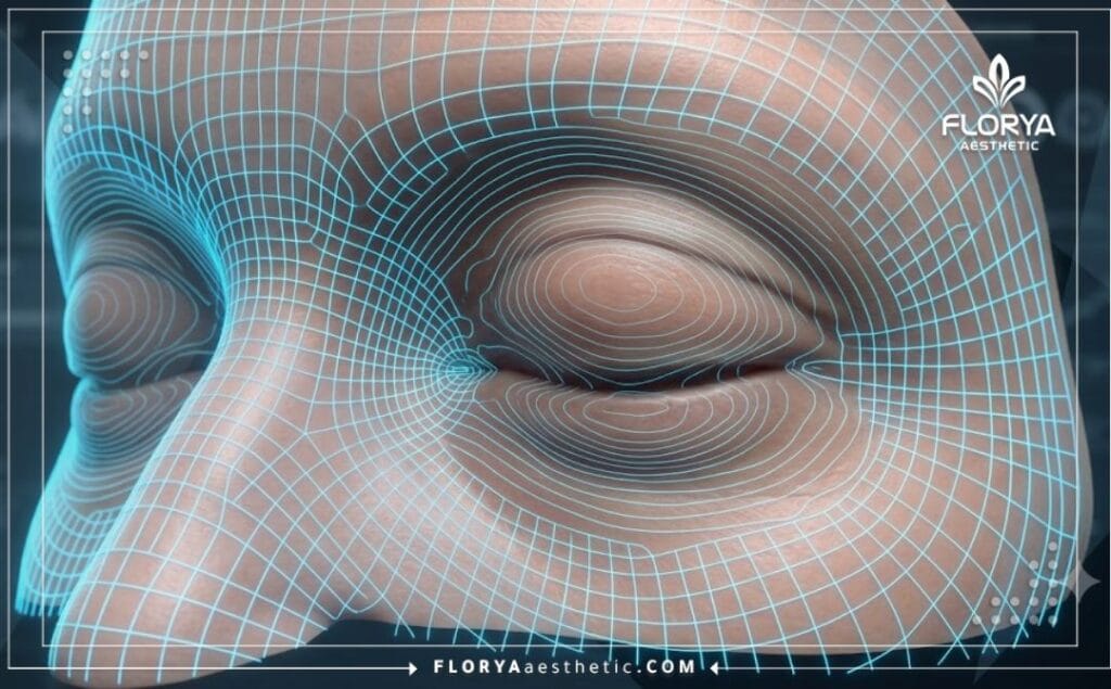 مسح ثلاثي الأبعاد دقيق لمنطقة العين يوضح تفاصيل الإجراء التجميلي