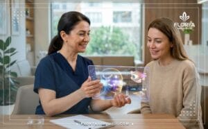 Un docteur présente un plan digital dans la Meilleure clinique de blépharoplastie en Turquie.