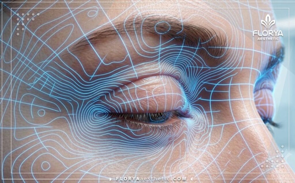 Scan 3D détaillé de haute technologie de la région des yeux et des paupières.
