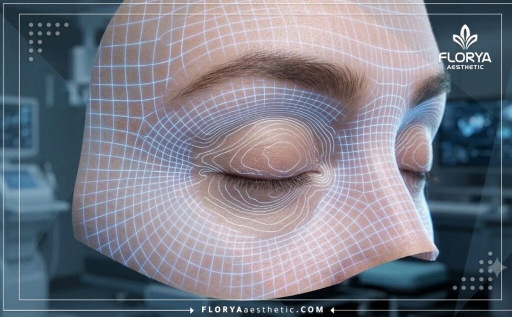 مسح رقمي ثلاثي الأبعاد لمنطقة الجفون يوضح تفاصيل الأنسجة بدقة عالية