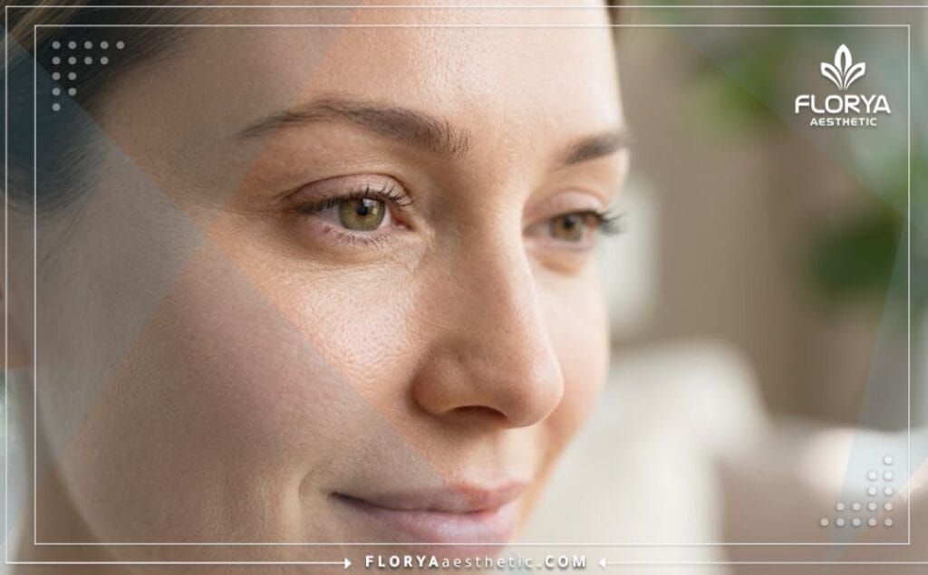 Gros plan cinématographique mettant en valeur une peau lisse et un résultat esthétique parfait après des injections de Botox.