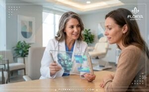 Un médecin présente un plan numérique de traitement esthétique personnalisé pour le meilleur docteur Botox contour des yeux.