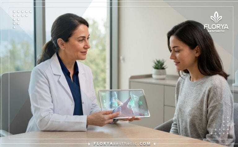 طبيب خبير يعرض خطة عملية تجميل الأنف المفتوحة في تركيا باستخدام جهاز لوحي متطور