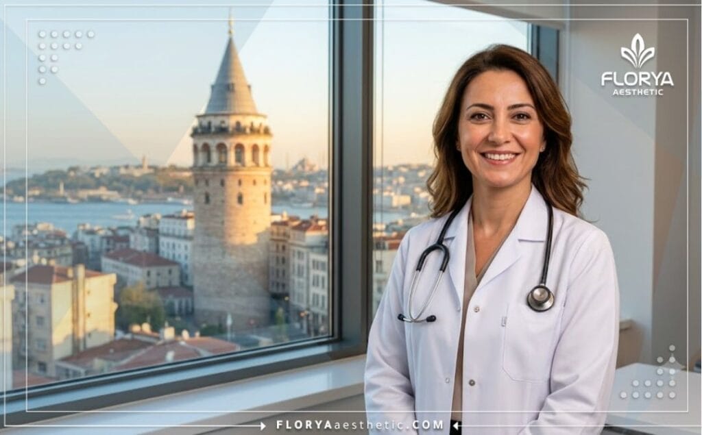 Médico especialista sonriente dando la bienvenida a los pacientes en Estambul