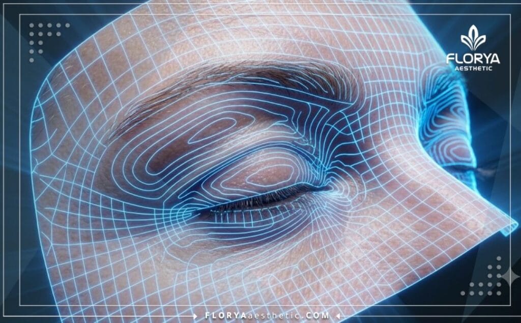 High-tech digital 3D surface scan mapping the exact anatomy of the brow and eye area