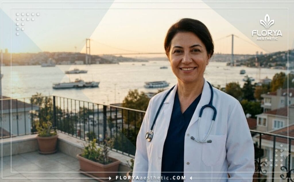 أفضل طبيب متخصص يرحب بالمرضى في اسطنبول مع خلفية جذابة للمدينة