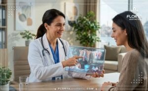 Professional doctor planning procedure at the Best Chest Sculpting Clinic in Turkey using futuristic tech