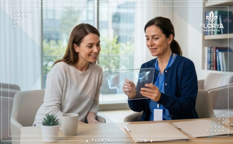 طبيب محترف يعرض خطة العلاج الرقمية في أفضل عيادة شفط دهون الذقن والرقبة في تركيا