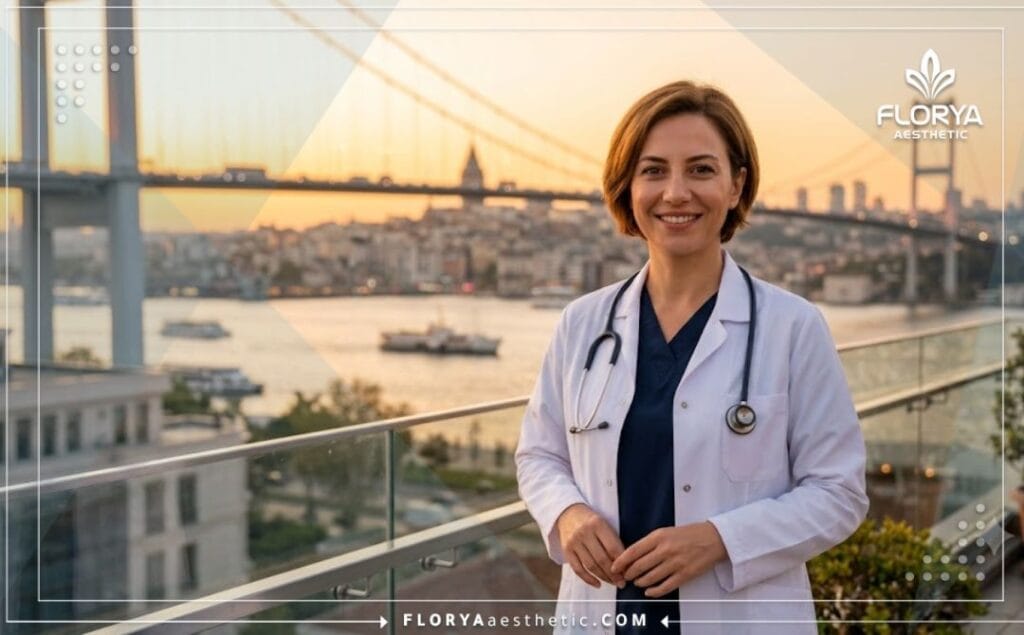 Médecin spécialiste du J-Plasma souriant avec la tour Galata d'Istanbul en arrière-plan