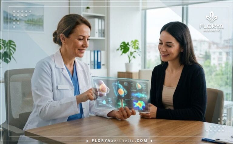 طبيب متخصص يشرح خطة العلاج في أفضل عيادة تكبير الثدي بحقن الدهون في تركيا باستخدام تقنيات حديثة.