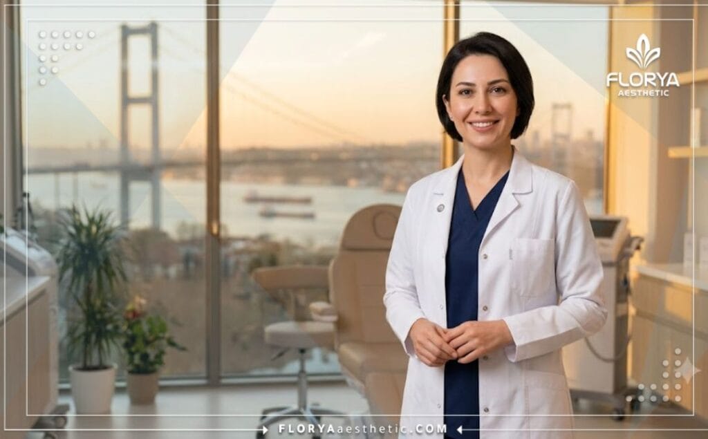 Médico amable y profesional dando la bienvenida en Estambul.