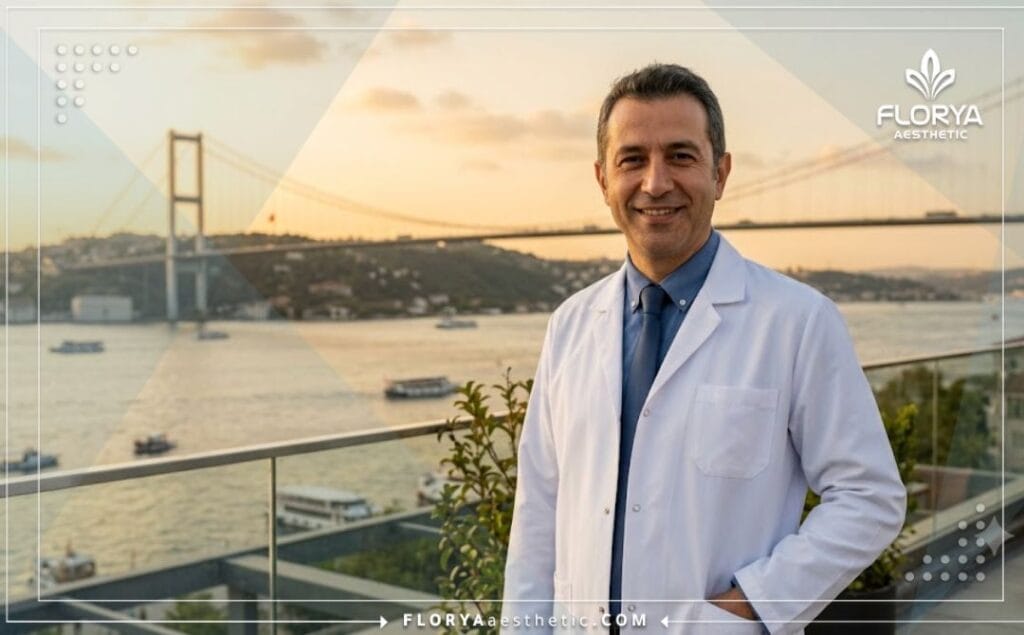 Friendly and welcoming medical professional in Istanbul with a famous landmark in the background.