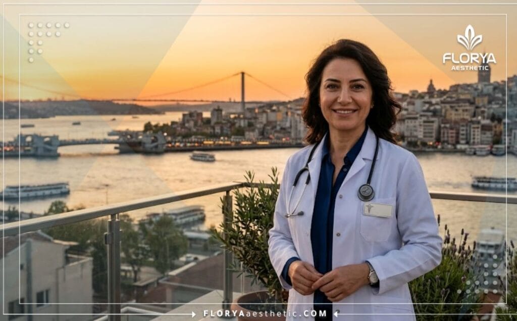Un médecin souriant à Istanbul près du pont du Bosphore