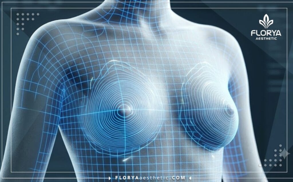 مسح رقمي ثلاثي الأبعاد لمنطقة الصدر يوضح دقة تخطيط الجراحة التجميلية.