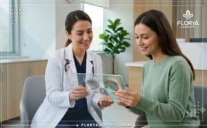 طبيب محترف يشرح خطة العلاج مع أفضل دكتور تجميل العيون الجاحظة في تركيا باستخدام أحدث التقنيات الرقمية.
