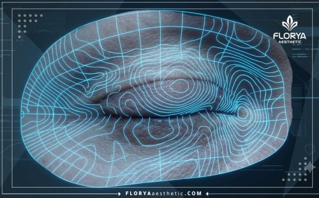 Escaneo digital 3D avanzado de la zona del párpado para evaluar la piel.