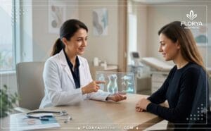 طبيب محترف يشرح خطة العلاج الرقمية في أفضل عيادة شد الترهلات بعد التكميم في تركيا للمريض.
