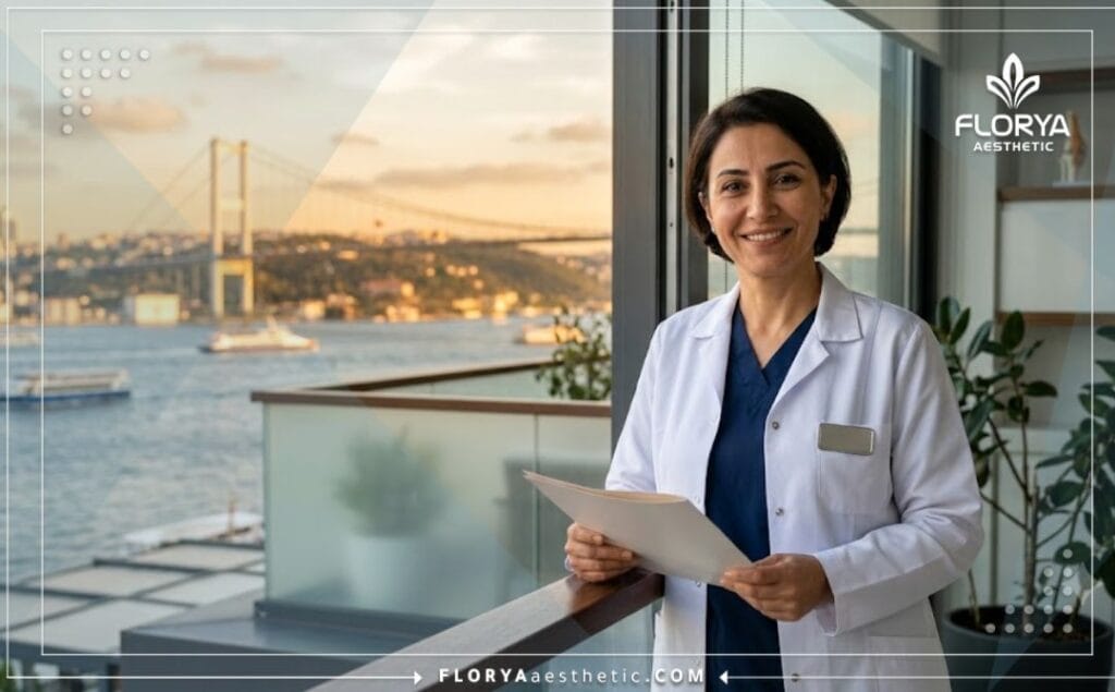 Chirurgien souriant accueillant les patients avec vue sur Istanbul