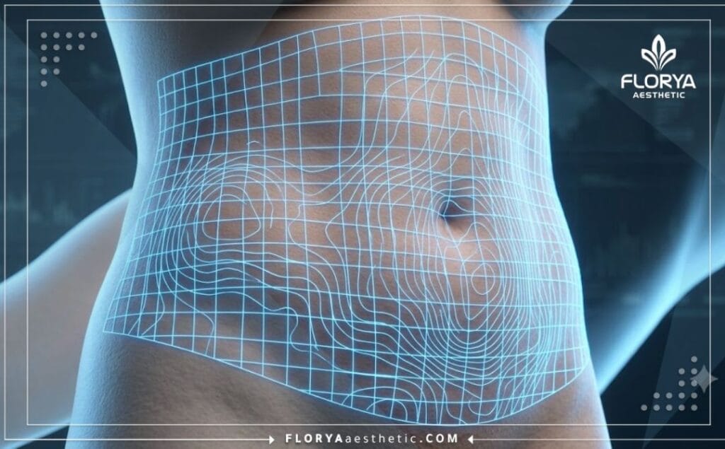 Modélisation numérique 3D de la zone abdominale pour le traitement du relâchement cutané.