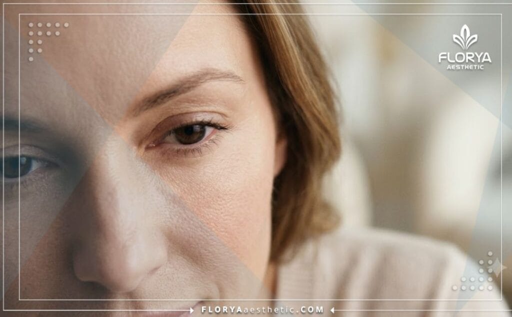 Résultat parfait et naturel après l'injection d'acide hyaluronique sous les yeux.