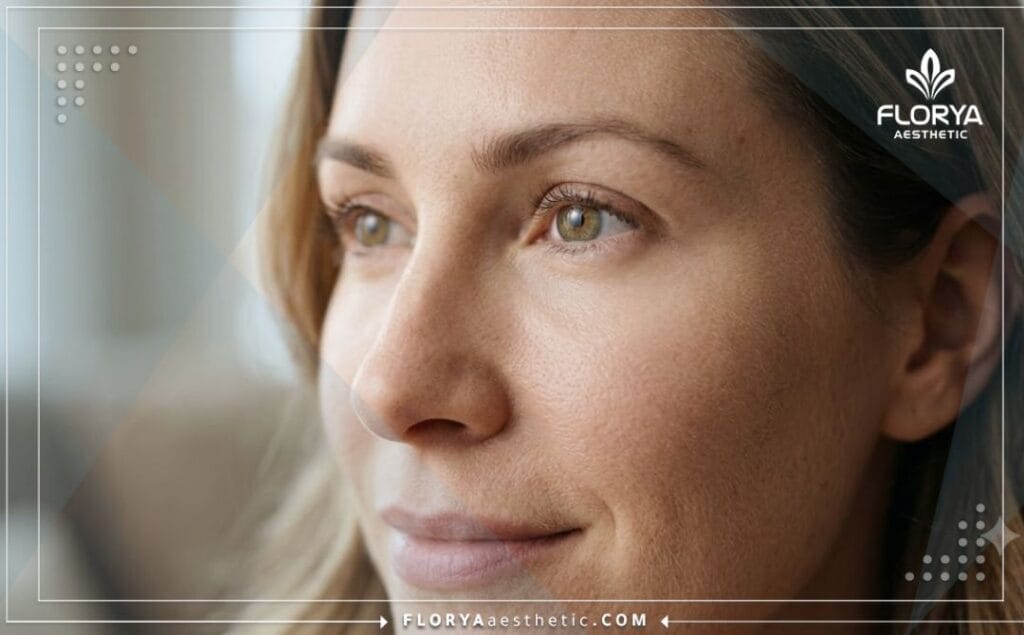 Gros plan cinématographique montrant un résultat parfait et harmonieux après le lipofilling.