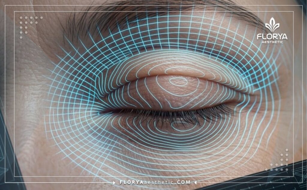 High-tech digital 3D mesh scan focusing on the eyelid contour and healing process.
