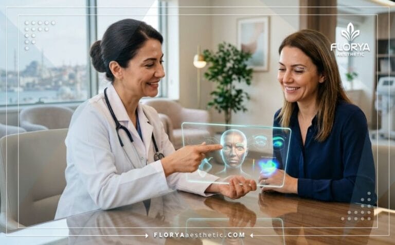 طبيب خبير يعرض خطة عمليات تجميل الحواجب والجفون في تركيا باستخدام تقنيات حديثة خالية من الألم.