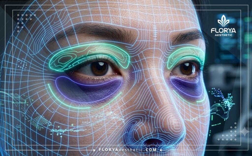 High-tech digital 3D macro scan of the eye area showing precise anatomical contours