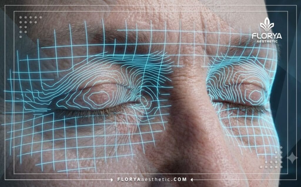 High-tech digital 3D scan highlighting the anatomical area of the eyelids