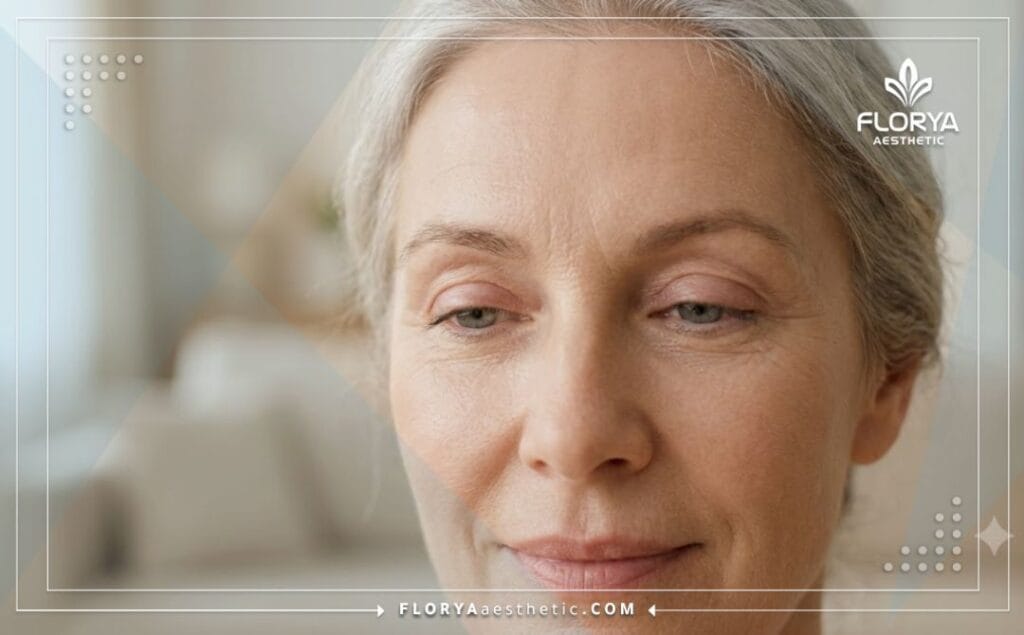 Close-up showing the flawless result of Blepharoplasty for Wrinkled Eyelids