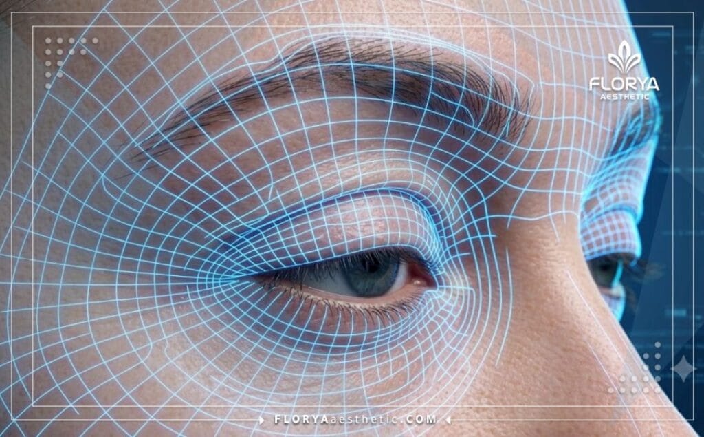 Escaneo facial 3D centrado en el área de los ojos para mayor precisión.