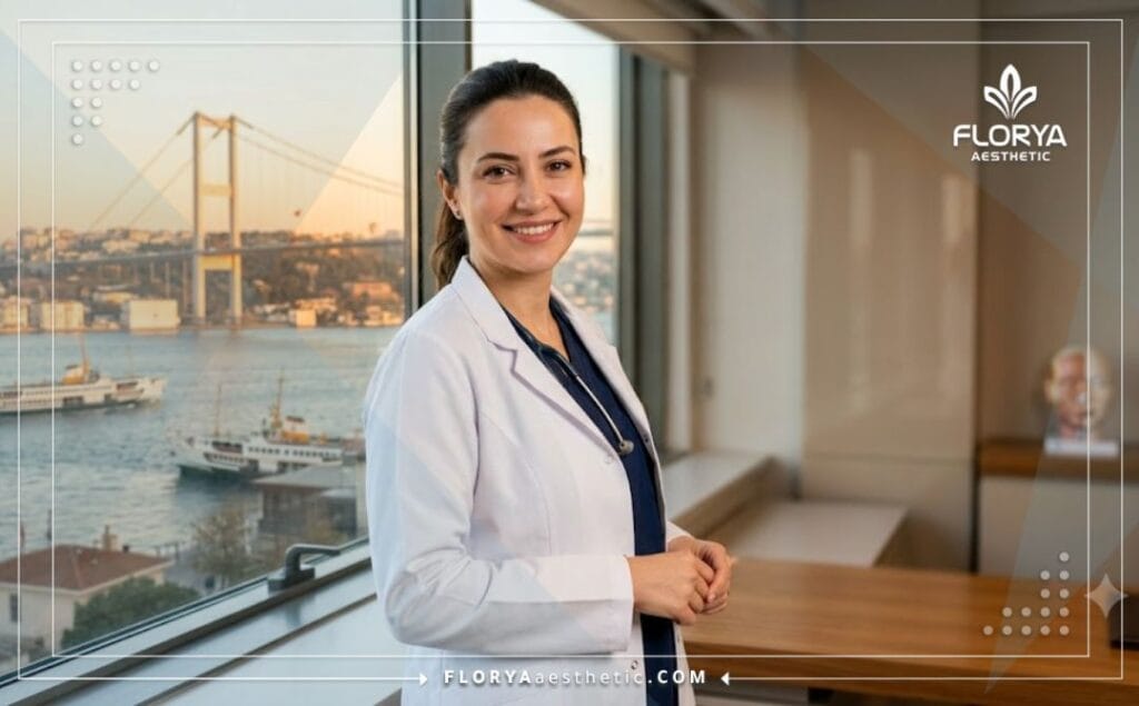 Médecin accueillant le patient devant la tour Galata à Istanbul