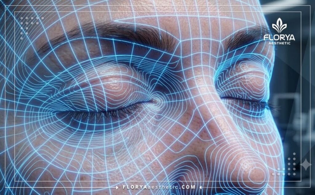Scan 3D numérique de haute technologie se concentrant sur la zone des paupières.