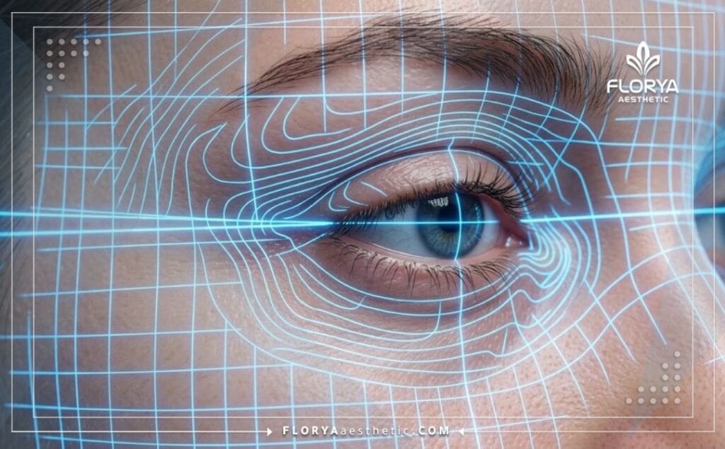 High-tech 3D macro surface scan focusing precisely on the dynamic anatomical eye region.