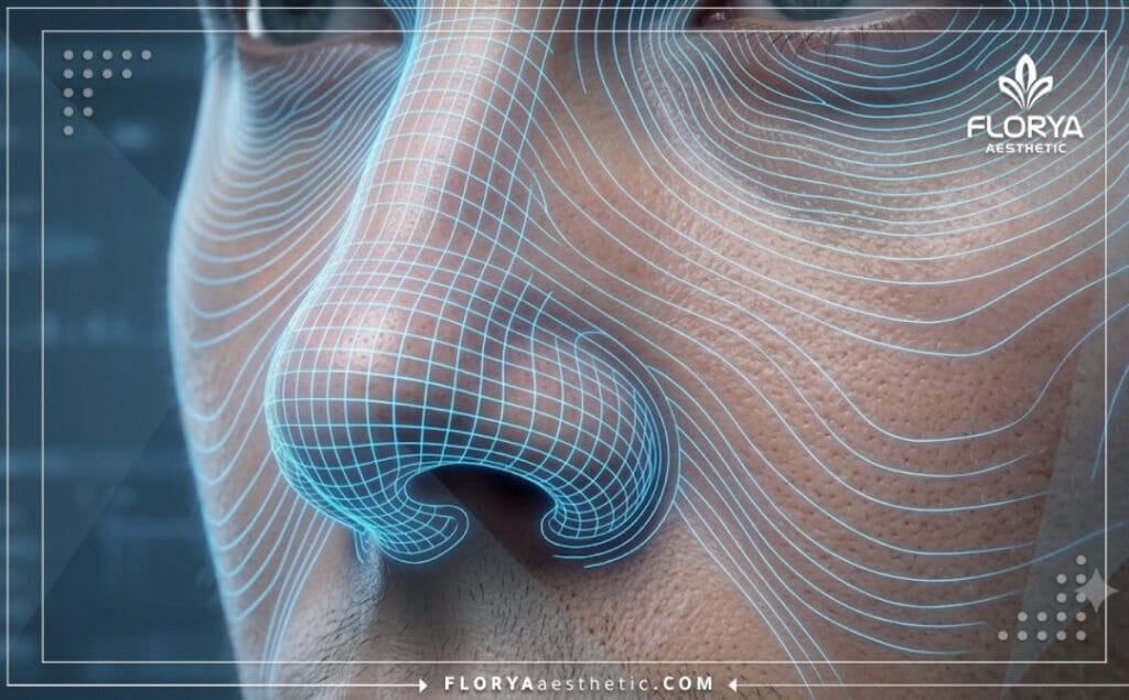 High-tech 3D digital mesh scan highlighting the precise nasal anatomy structure.