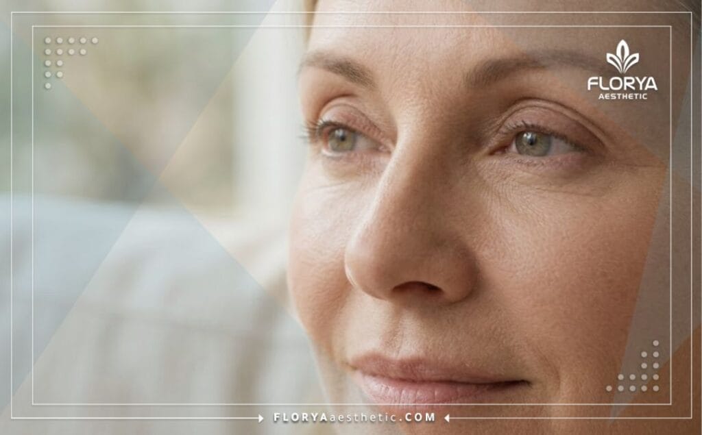 Cinematic close-up showing the flawless and perfect aesthetic result of the eyelid area.