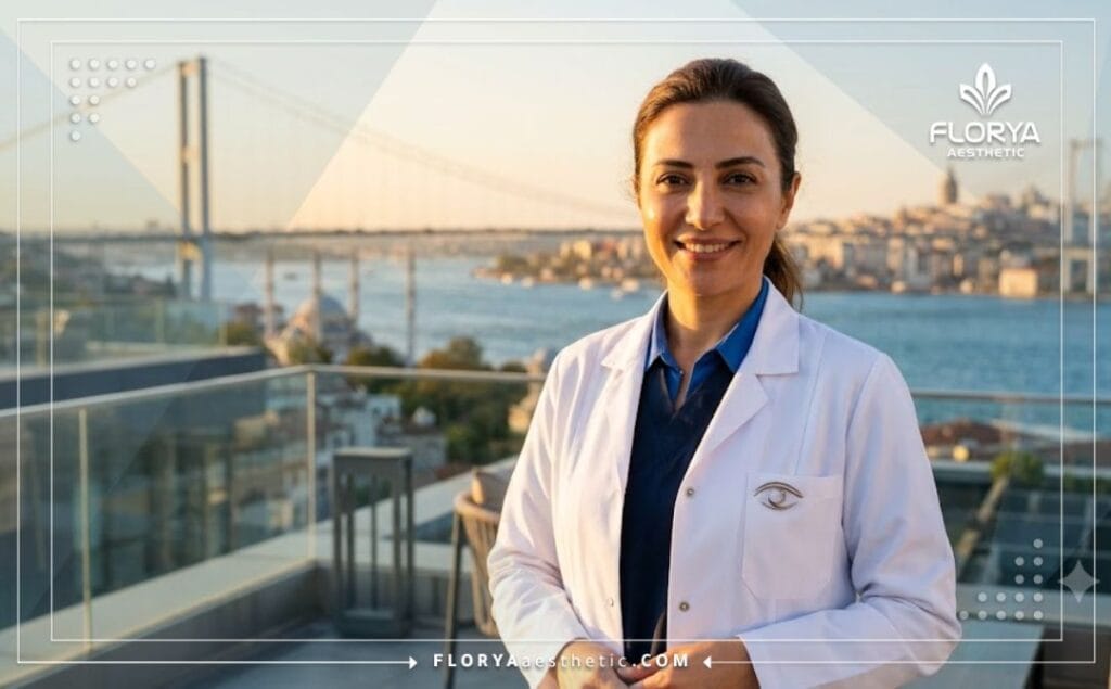 Amigable especialista en estética ocular dando la bienvenida a los pacientes en Estambul.