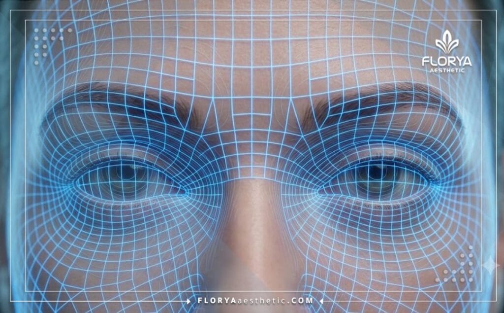 مسح رقمي ثلاثي الأبعاد لمنطقة العين والوجه العلوي يوضح دقة الإجراء