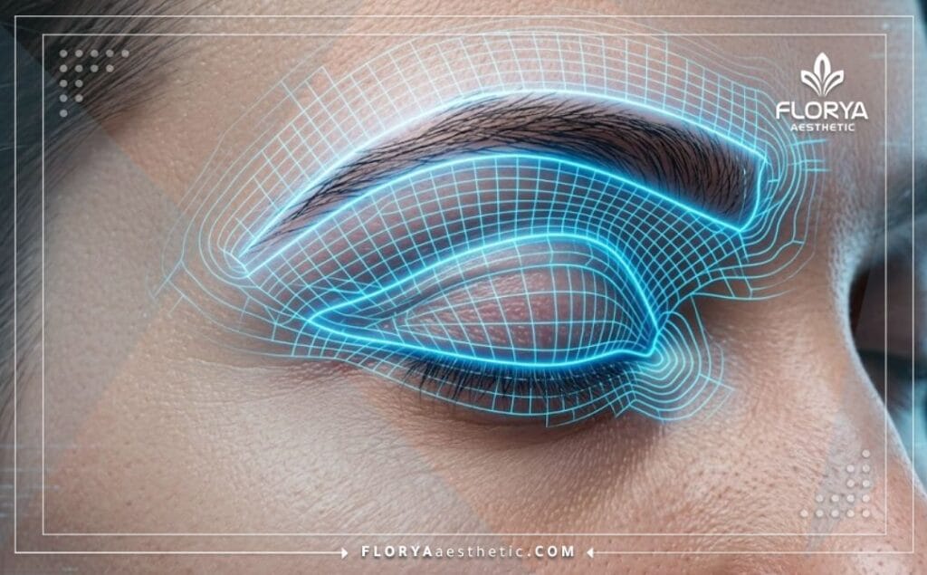 High-tech digital 3D surface scan focusing on the upper facial anatomy.