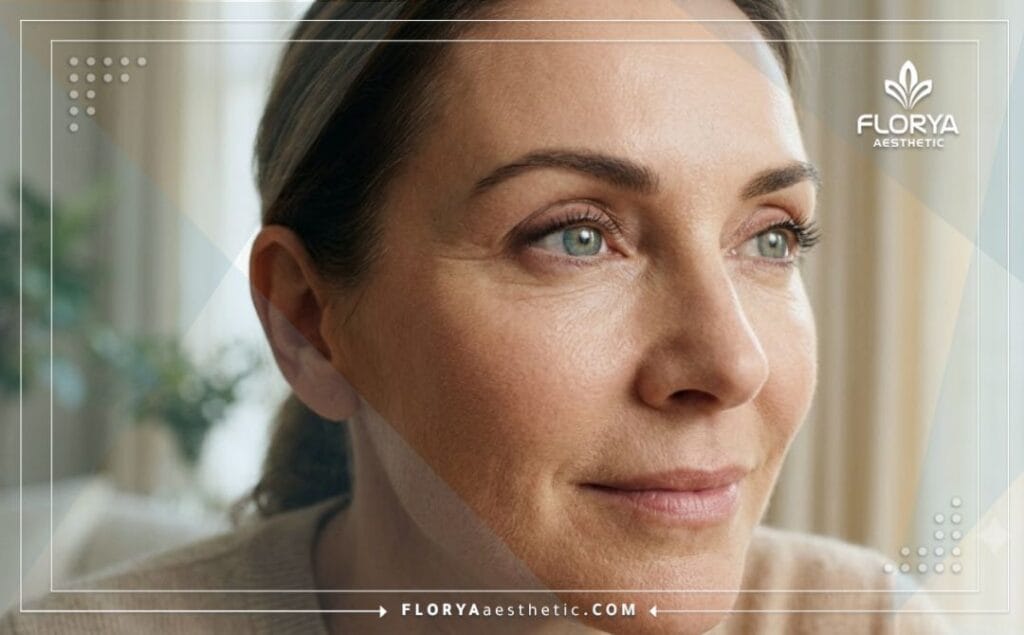 Cinematic close-up showing the flawless results of aesthetic eyelid treatment