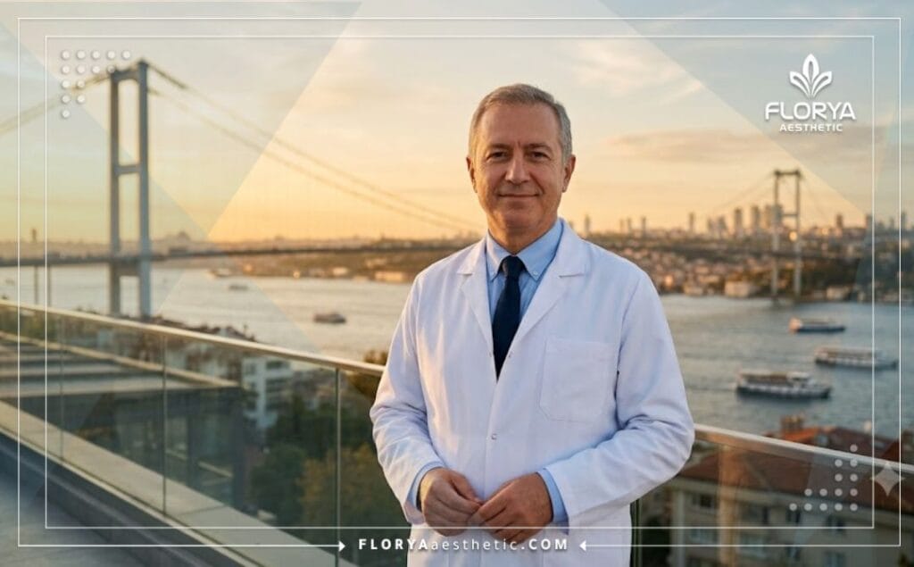 Friendly aesthetic doctor in Istanbul with Galata Tower in the background